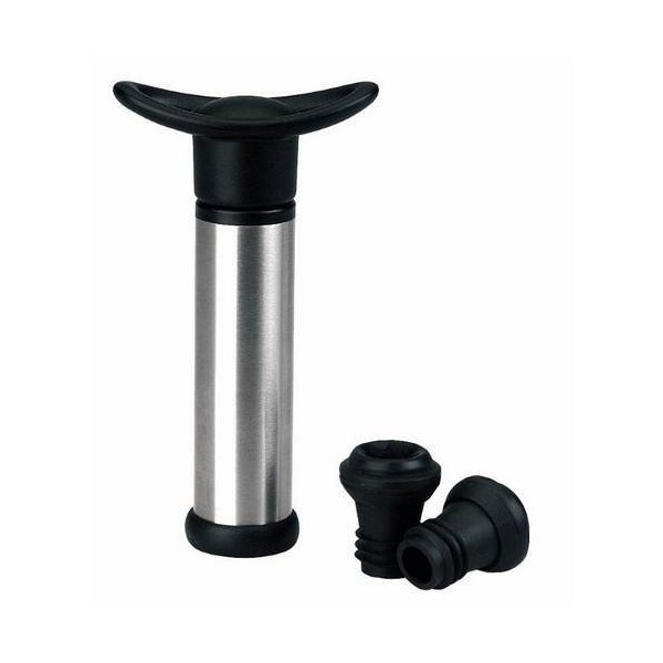 BOMBA VACIO VINO MAN. + 2 TAPONES VINO INOX LACOR