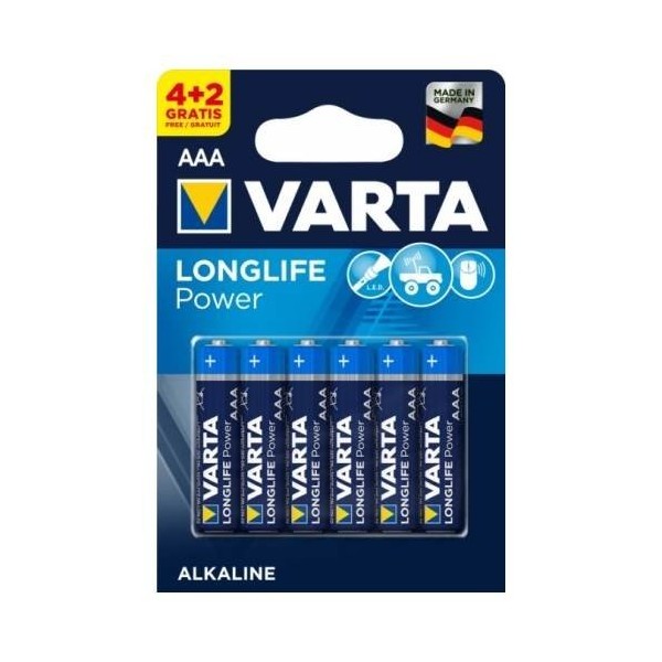 PILA ALCALINA LR03 AAA 1,5V LONGLIFE POWER VARTA 6