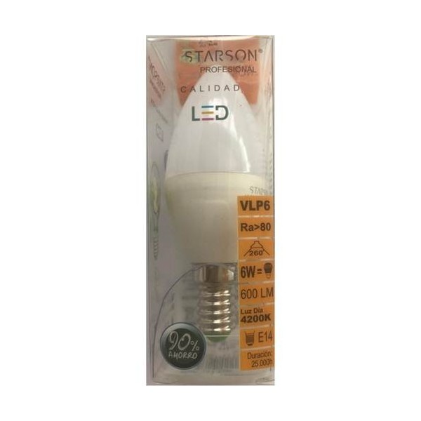 LAMPARA ILUMIN LED VELA E14 6W 600LM  4200K STARSO