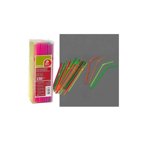 PAJITA DESECHABLE FLEX 21CM PL NEON 150 PZ