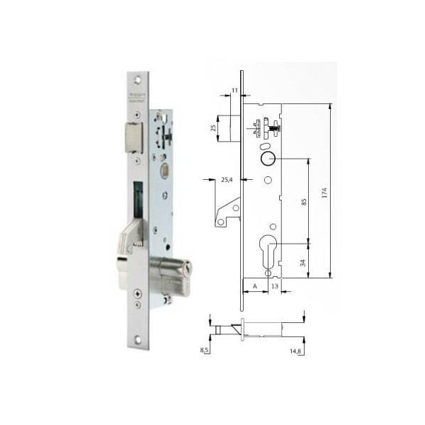 CERRADURA MET.EMB. 25X25MM 2241BE253AI INOX S/GAN