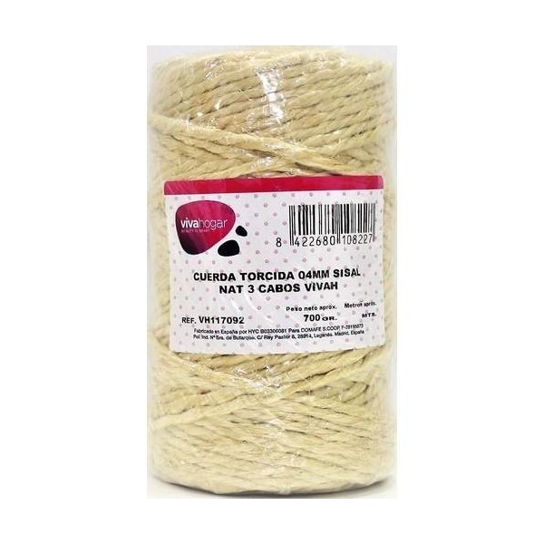 CUERDA TORCIDA 04MM SISAL NAT 3 CABOS VIVAH 700 G