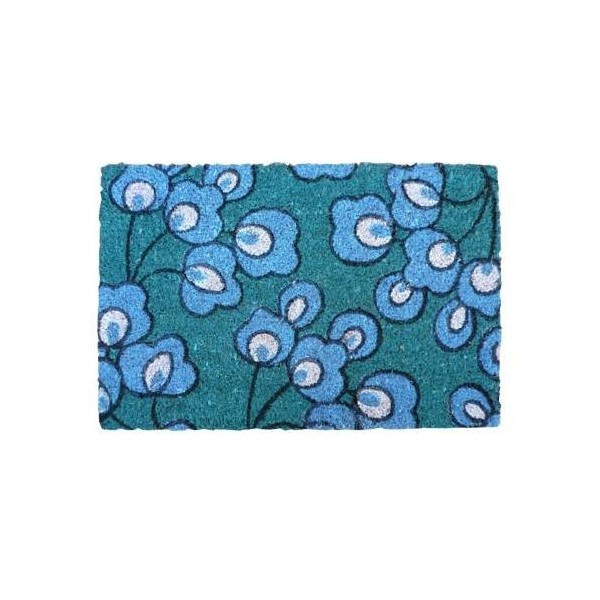 FELPUDO COCO NATURAL FLORES AZULES PEQUEÑAS40X60C